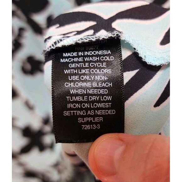 WORTHINGTON WOMENS XL BABY BLUE FLORAL LEAF BLOUSE SHEER V NECK TROPICAL POPOVER - Picture 9 of 12